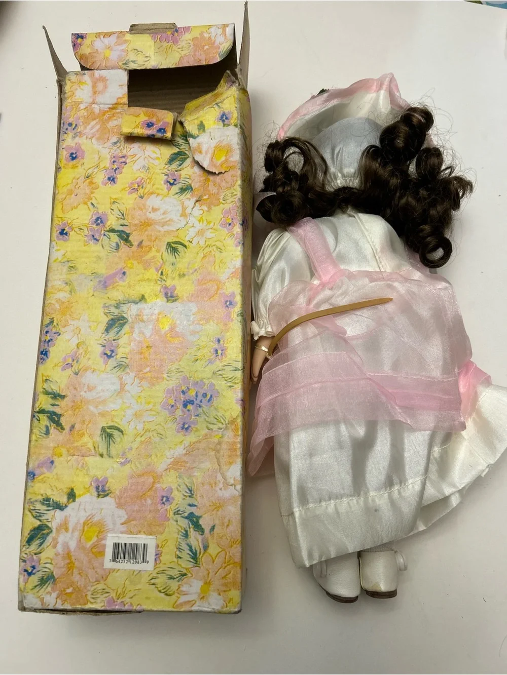 Vintage Imperial Porcelain White and Pink Porcelain Doll with Floral Hat
